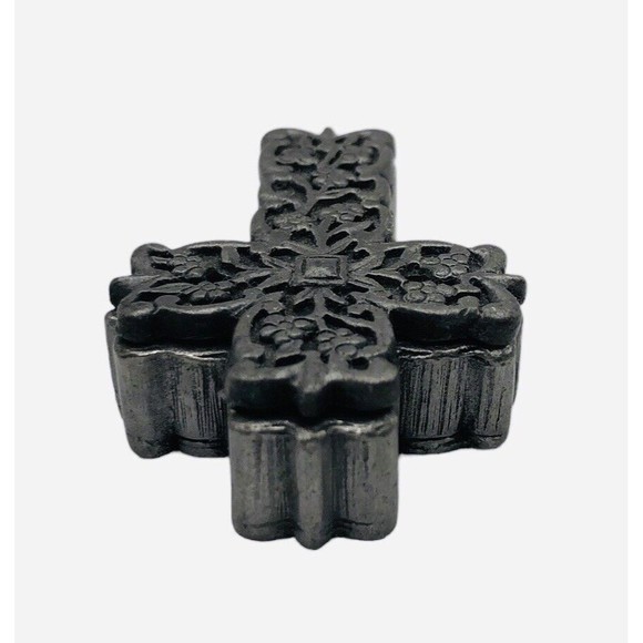 Vintage Torino Pewter Celtic Cross Brooch Pin & Small Trinket Box Crucifix Irish - Picture 7 of 8